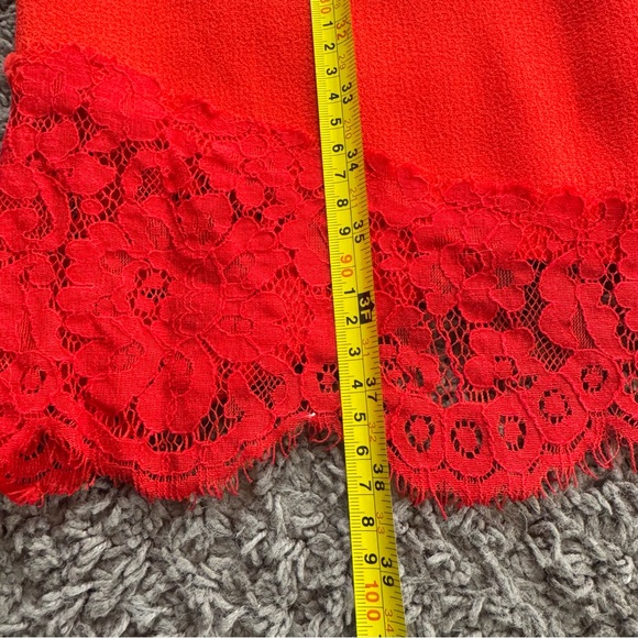 H&M Red Lace Trimmed Sheath Midi Dress Short Sleeve Size 4 - Picture 7 of 10